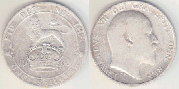 1908 Great Britain silver Shilling A003842
